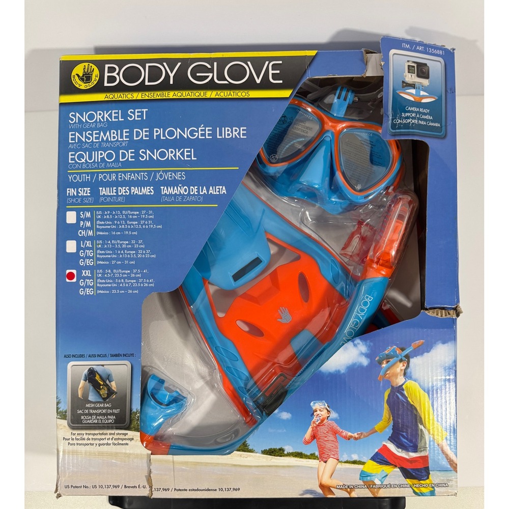 Body Glove Snorkel Set Youth XXL Blue Orange New Damaged Box Mask Fins Snorkel